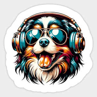 Tibetan Spaniel Smiling DJ in Bright Japanese Style Sticker